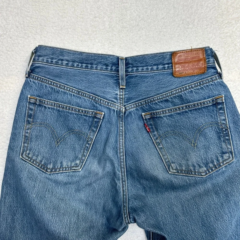 Levi's Premium 501 S Skinny Blue Jeans Women size W28 L30 Medium Wash Button Fly - Picture 5 of 11